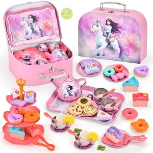 Kids' Pretend Play Afternoon Tea Party Set with Unicorn Design Includes Cookies Donuts Teapot Play Toys Perfect for Sweet Parent Child Moments Princess Role Play Gift for Girls