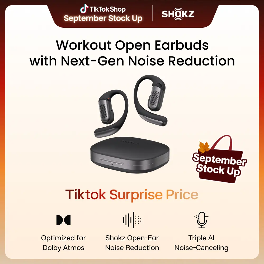 SHOKZ OpenFit Pro Open-Ear Earbuds with Noise Reduction, Dolby Atmos Superior Sound with Richer Details; Secure fit; AI call clarity; Up to 50H playtime; Bluetooth 6.1; IP55; Gym/Office/Cafe use