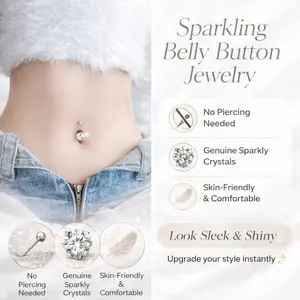 Gladeex 2pcs  No Piercing Belly Button Ring – Reusable Sparkly Crystal Navel Jewelry, Cute & Shiny Body Jewelry for Women