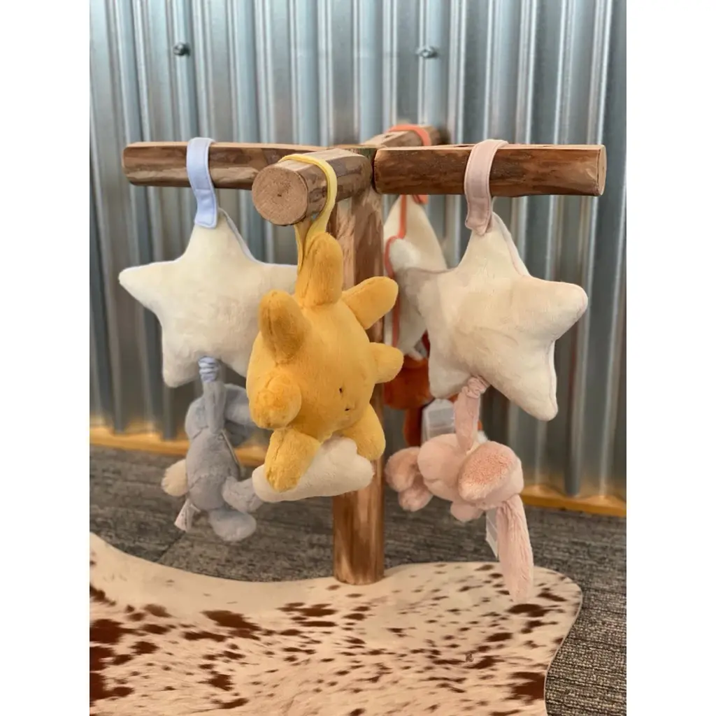 JELLYCA – a charming decorative accessory – ideal for hanging on cribs or cradles, using as a curtain tie-back, or adorning a handbag; available in Star & Bear, Star & Bunny, and Sun & White Cloud designs.