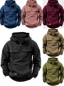 Cargo Hoodies For Men Tactical Sweatshirt Quarter Zip Cargo PulloverHoodies Workout Gym Men Fashion Outdoor Hoodies Sweatshirts Stylish Menswear Pullover Pockets Loose Casual