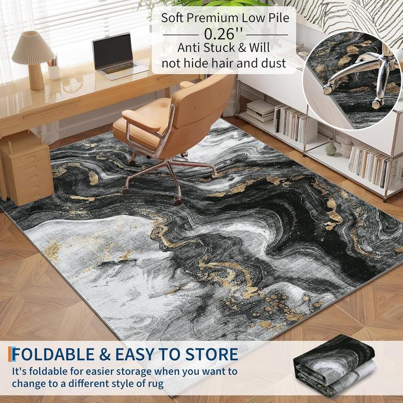Modern Washable Area Rugs Abstract Non-slip Interior Decorative Rugs Low Pile Foldable Thin Carpets for Bedroom Office Living Room