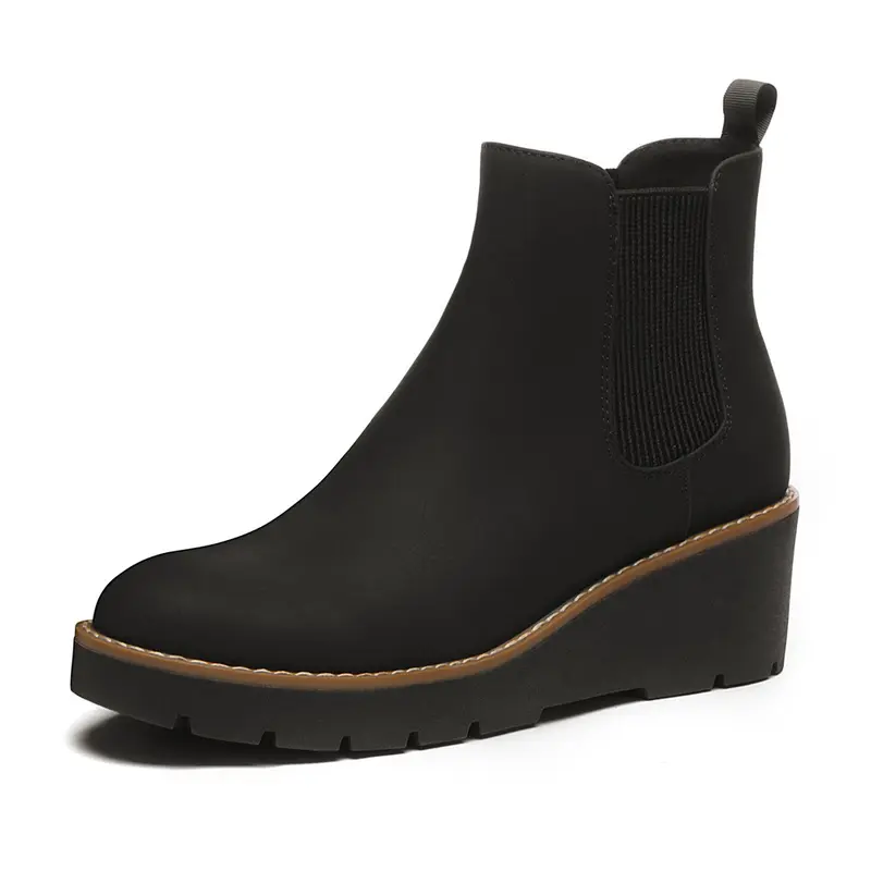 【Black Friday】Athlefit Women's Chelsea Wedge Ankle Booties - 2-Inch Elastic Platform Lug Sole, Slip-On, Casual, Comfortable Heels, Heel Loop for Assisted Entry, PU Winter Footwear,black friday deals 2026, cyber monday deals, black friday under $50