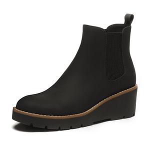Athlefit Women's Chelsea Wedge Boots Elastic Platform Lug Sole Slip on Wedge Ankle Booties boots  women winter boots Girl Walking Shoes Footwear Pu