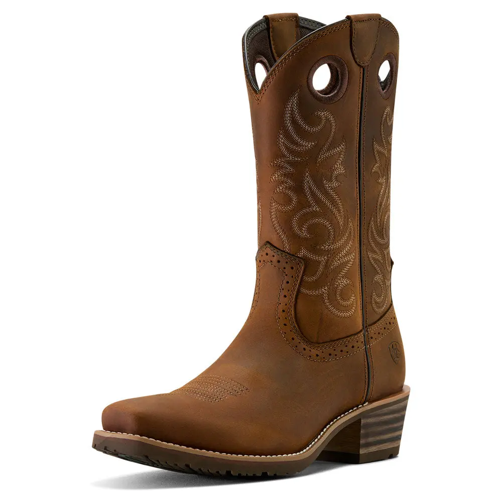 10064046 Ariat Men's Hybrid Roughstock Square Toe Cowboy Boot - Distressed Brown