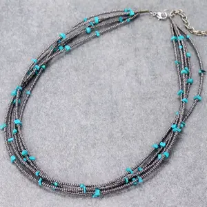 Handmade Western Layered Seed & Bead Necklace 18 Inches + 3 Inch Extension Adjustable Fit Artisanal Jewelry