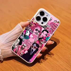 Pink Horror Characters Collage Pattern Compatible with iPhone11/12/13/14/15/16/16E/mini Series Matte Magnetic Phone Case with Shock and drop resistance & Strong magnetic adsorption Acrylic Fingerprint Wireless