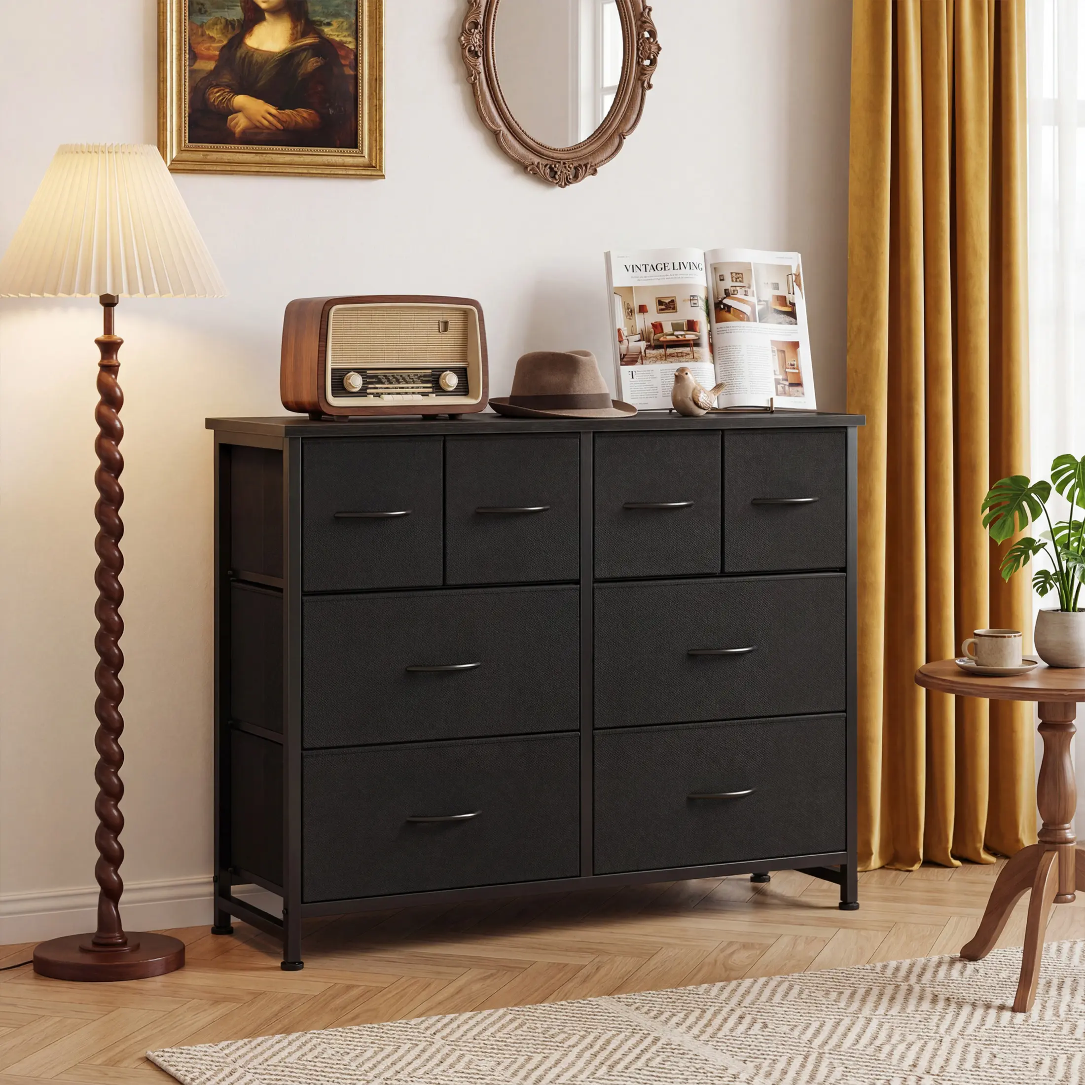 DUMOS 8-Drawer Fabric Chest of Drawers - Wood Top, Metal Frame Modern Storage Cabinet, Organizer Furniture, Room Storage Unit for Bedroom, Living Room TV Stand