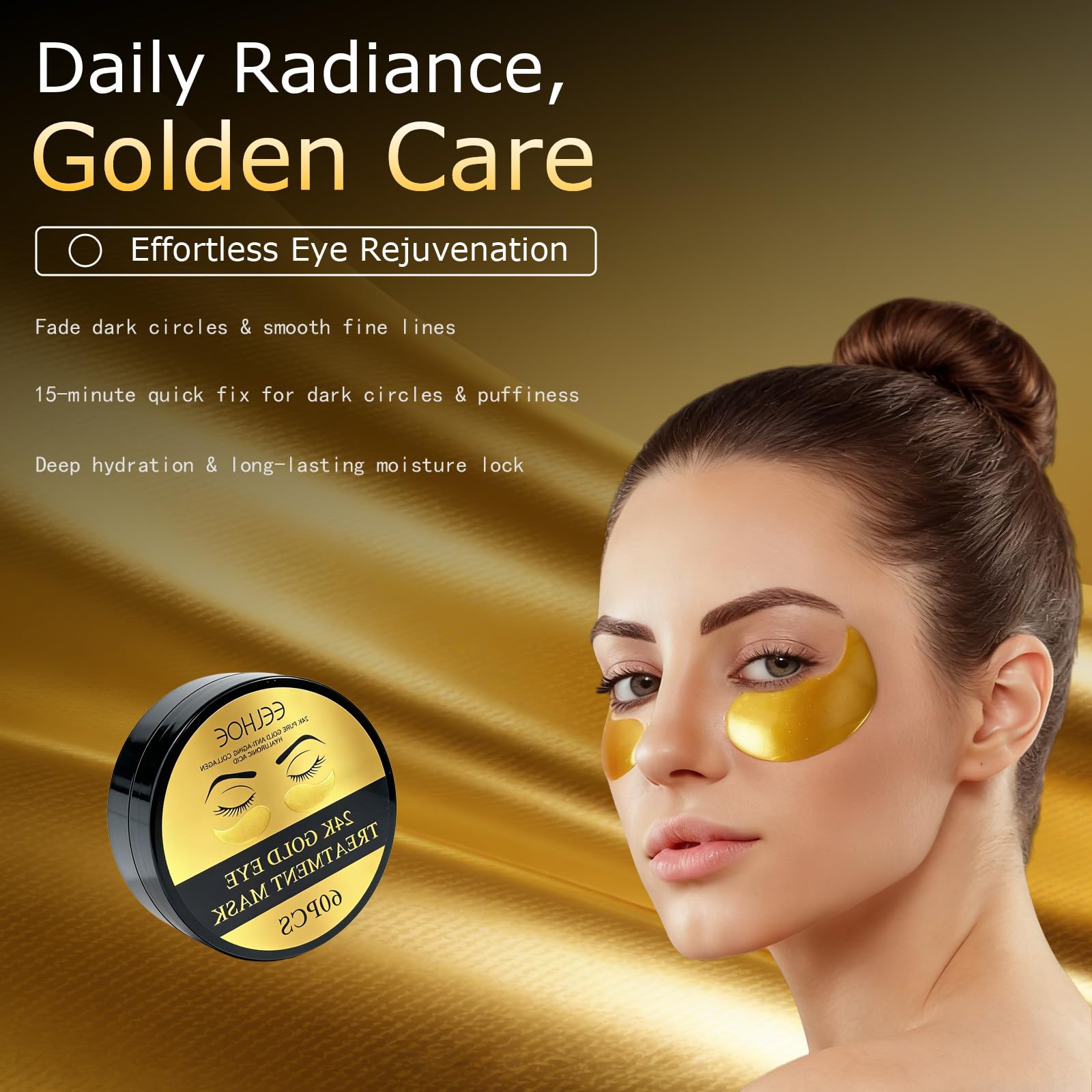 24k Gold Moisturizing Eye Mask, 60pcs/set Tightening and Lifting Eye Patches, Hydrating Brightening & Firming Eye Sticker, Beauty & Personal Eye Care Product, Skincare Products Skincare Set