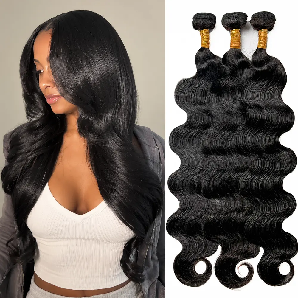 Ramiss Brazilian Virgin 100% Real Hair Extensions Body Wave Sew in Human Hair Bundles, Quick Weave Bundles for Daily Wear, Body Wave & Deep Wave Styles For Black Women Protective Style Easy Install With Closure