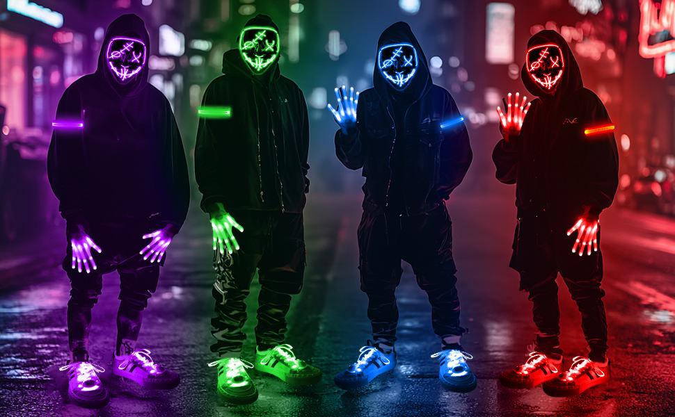 4 Set Halloween LED Mask Light Up Gloves Shoelaces Armbands Light Up Scary Mask Halloween Costume Cosplay Party 4 Set Halloween LED Mask Light Up Gloves Shoelaces Armbands Light Up Scary Mask Halloween Costume Cosplay Party