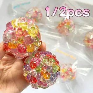 Random Color Bead Stress Ball, Adult Plastic Vacuum Pressure Ball, Sensory Decompression Squeeze Toy, Sound Sensory Stress Relief Ball
