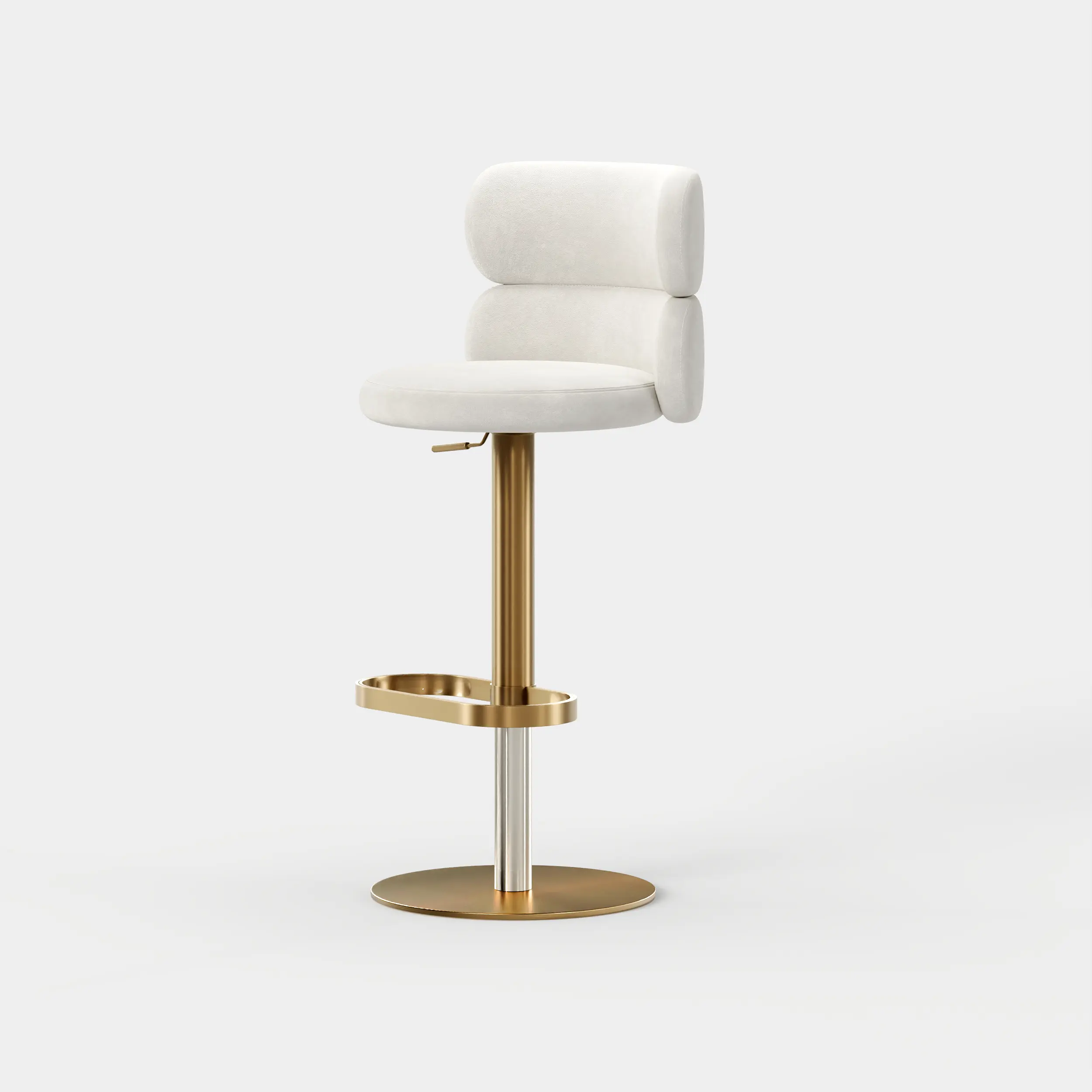 Homary Contemporary Warm White Velvet Armless Swivel Round Seat Kitchen Bar Stool - Counter Height Barstools, Adjustable Height, Footrest, 1 Piece, 220.5lbs Capacity, 40.8 lbs, for Casual Home Gatherings & Daily Use