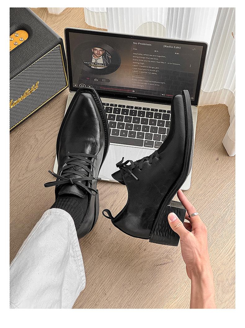 New 2026 British vintage lace-up Derby shoes for men, 7 cm hidden height lift, casual and business formal styles, fashionable leather dress shoes
