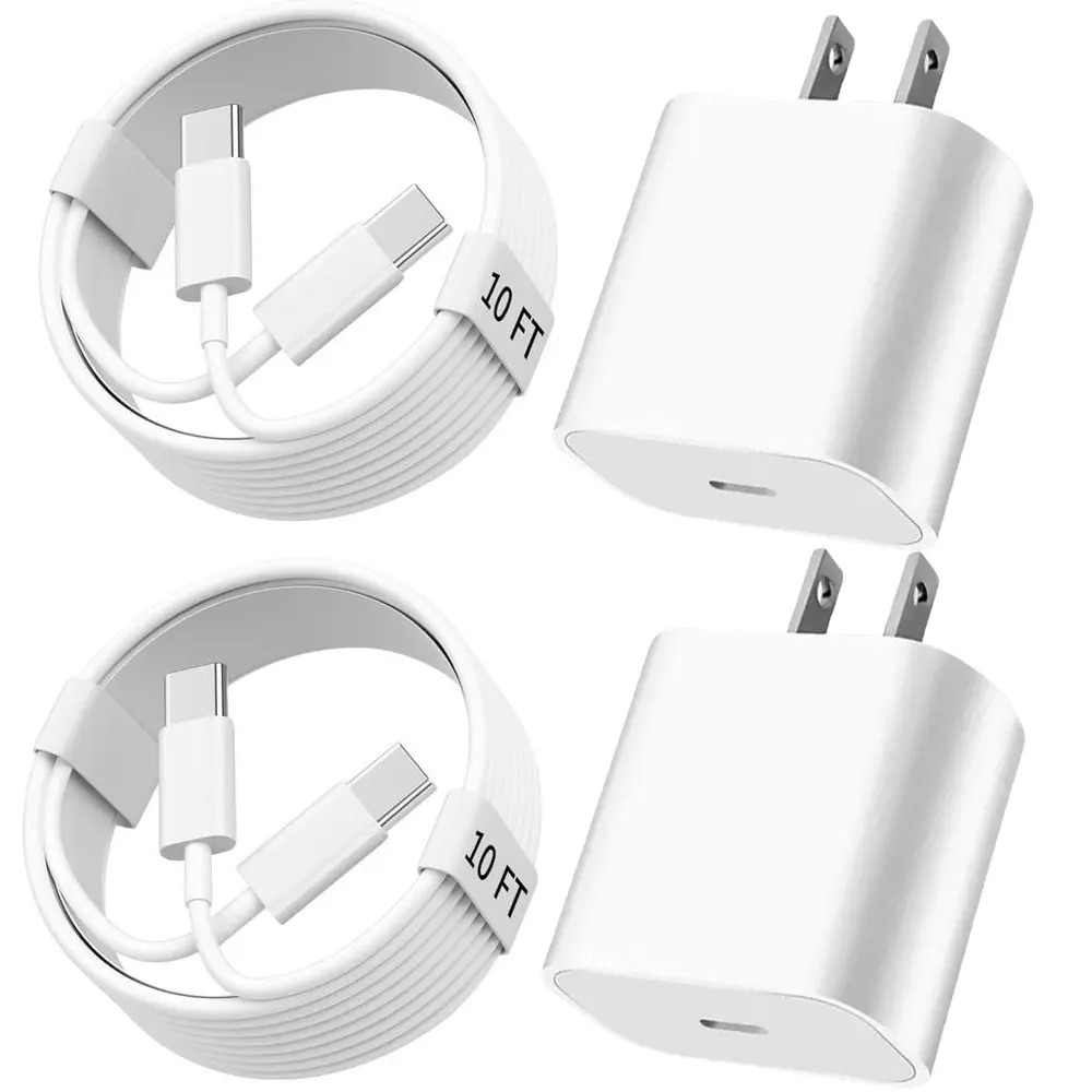 2-Pack Fast Charging iPhone 16/15 Type C Charging Adapter Set, Charging Kit, 10FT USB-C to USB C Data Cable & 20W Power Adapter, Compatible with iPhone iPad Android Devices, Charger