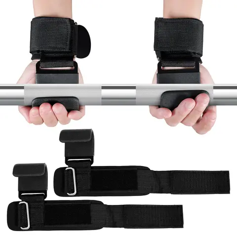 Leikefitness Cuffed Lifting Straps - Premium Steel Hooks (Add Confidence Under Load), Thick Wrist Support, Adjustable Velcro Strap, Non-Slip Grip, Secure Hold, Gym Fitness Accessories, Boosts Grip Endurance for Weightlifting Deadlifts, Hand Strengtheners