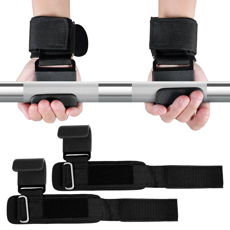 Leikefitness Cuffed Lifting Straps - Premium Steel Hooks (Add Confidence Under Load), Thick Wrist Support, Adjustable Velcro Strap, Non-Slip Grip, Secure Hold, Gym Fitness Accessories, Boosts Grip Endurance for Weightlifting Deadlifts, Hand Strengtheners