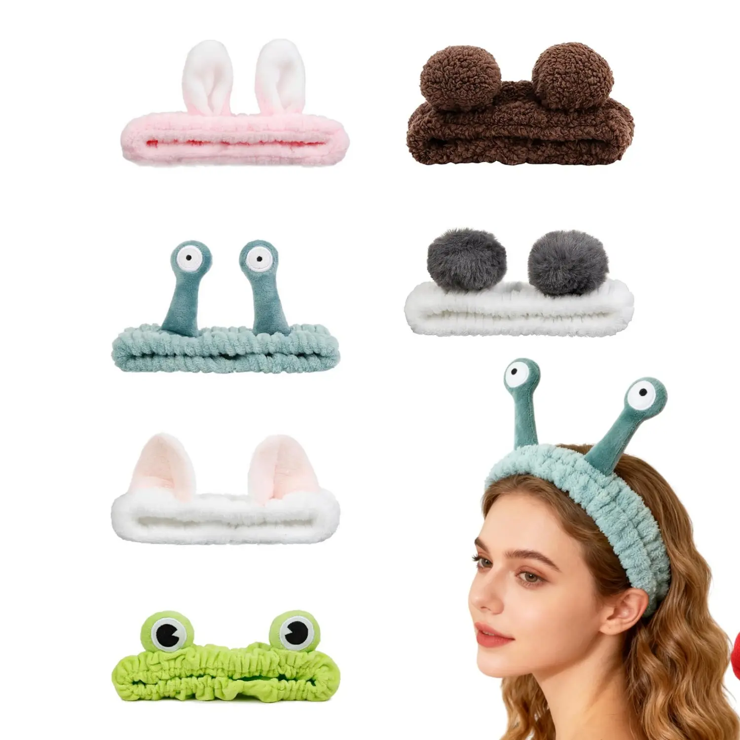 6Pcs Headband Face Wash Headband for Women Girls Cute Headbands Animal Ears Shower Coral Fleece Hair Band Women Cosmetic Headwrap for Spa Yoga Makeup Washing Face - Home Improvement.