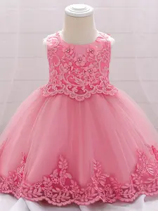 Baby Girl Clothes Infant Christening Cocktail Toddler Baptism Pageant Birthday Party Beading Floral Mesh Ball Gown Princess Dress for all Season 0 to 2 Years