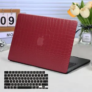 MacBook Air 15 inch Case 2023 2024 2025 Release M4 M3 M2 A3241 A3114 A2941 with Touch ID, MacBook Air 15 inch 2025 Cover Crocodile Leather Plastic Hard Shell Case & Keyboard Cover, Red
