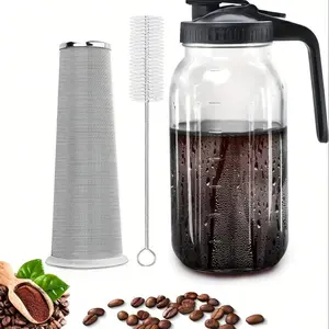 64oz Cold Brew Coffee Maker - Thick Glass Multipurpose Pitcher with Spout Lid, Handle & Stainless Steel Filter - Iced Coffee, Lemonade, Ice Tea - Cafe, Restaurant & Home Use Pots Grey