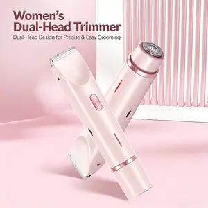 2-in-1 Bikini Trimmer & Electric Shaver for Women Waterproof Rechargeable Painless Body Facial Hair Remover Smooth Silky Groomer for Daily Use Gentle Close Shave Double Head Design