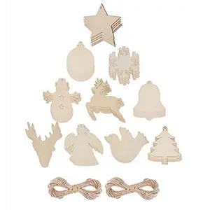 50 Sets Unfinished Wood Christmas Ornaments for Crafts - DIY Unfinished Wood Ornaments for Crafts Bulk Blank Wooden Christmas Ornaments for Xmas Tree Hanging Decoration