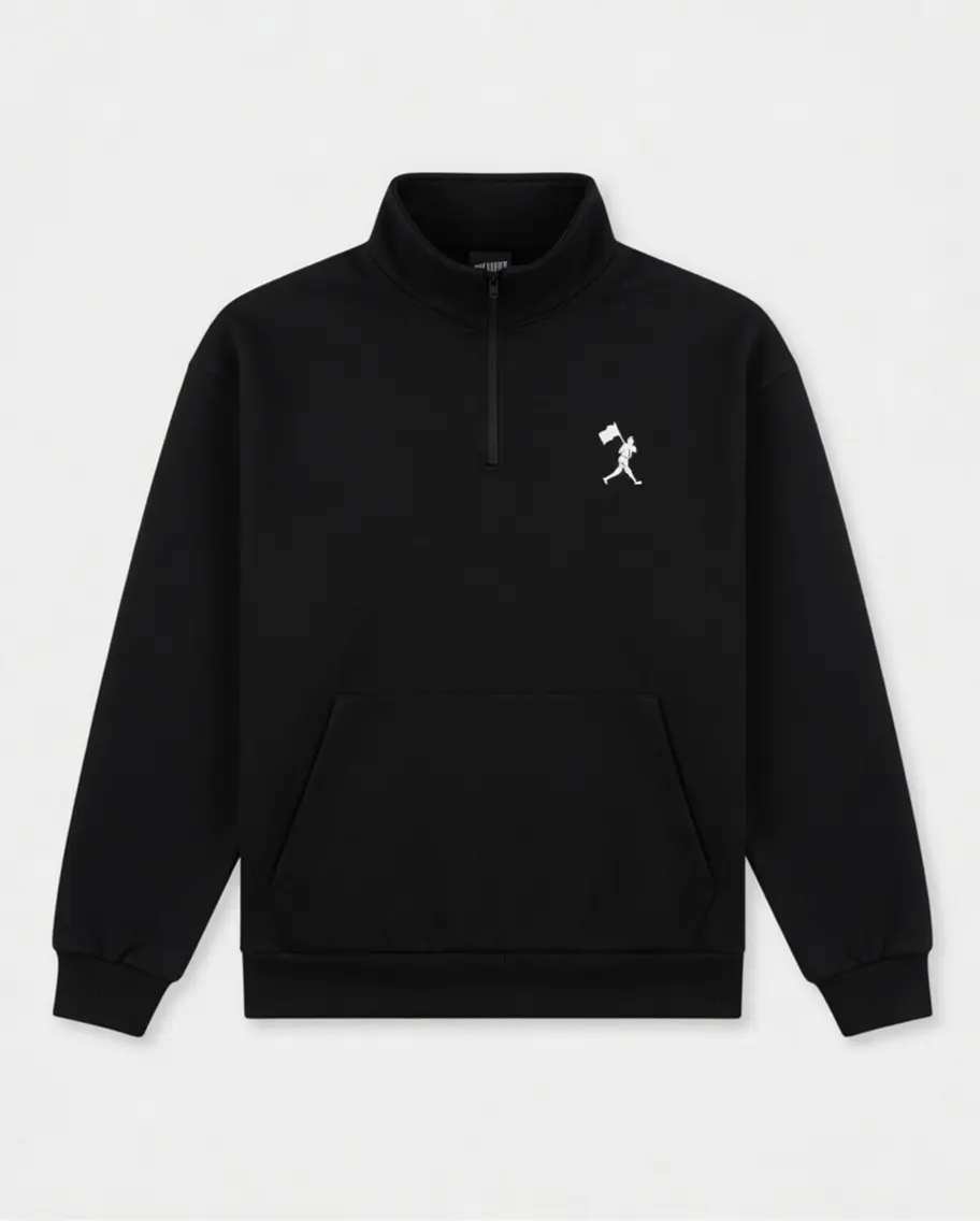 Men's Sponge Fleece Jackets & Coats, Quarter-Zip Graphic Pullover Tops, Moisture-Wicking Midweight Layer - Black, Stretch, Spandex, Menswear, Oversized, Baseball, Casual, Uniform, Evening, Clothes, Bold