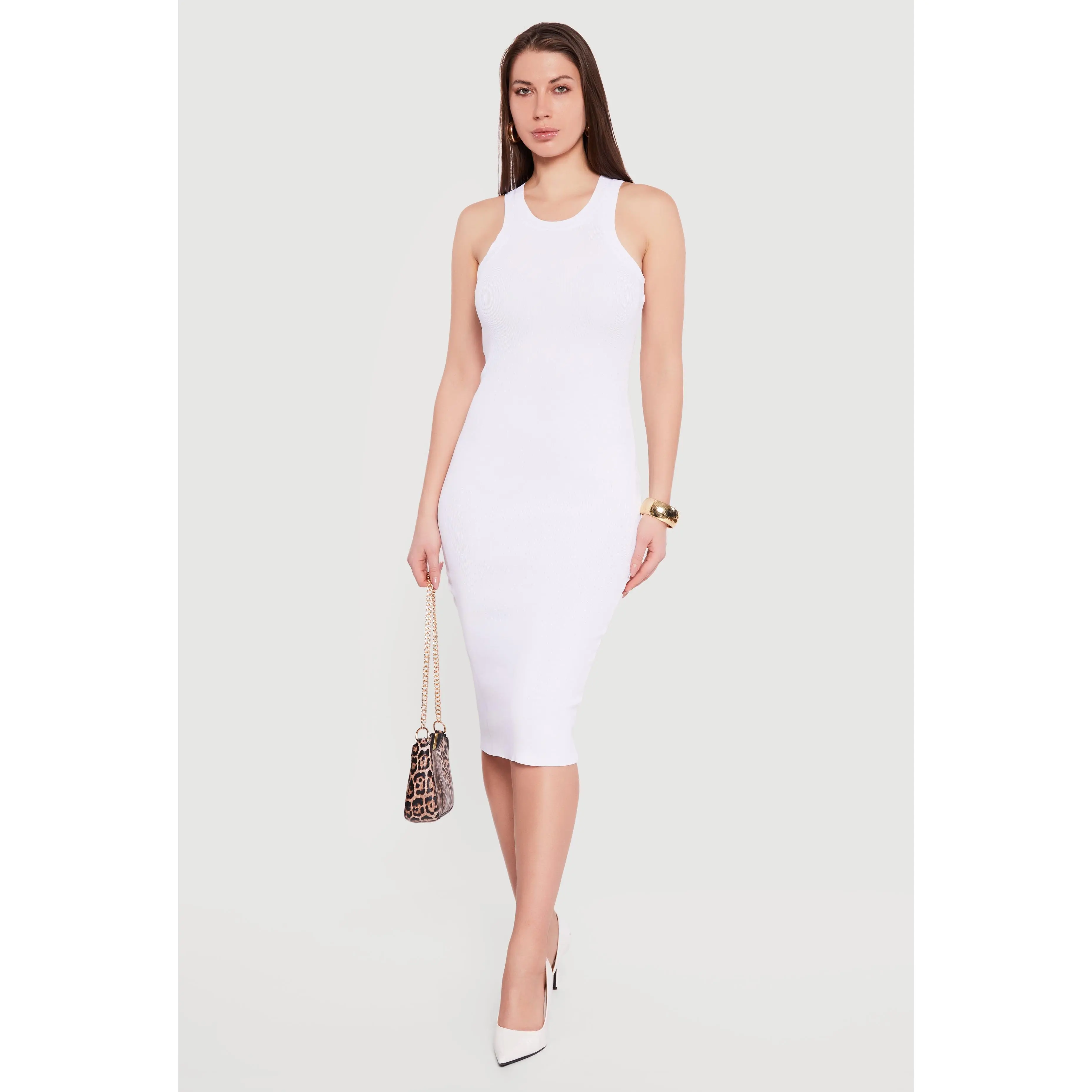 Solid Rib Knit Racerback Tank Dress