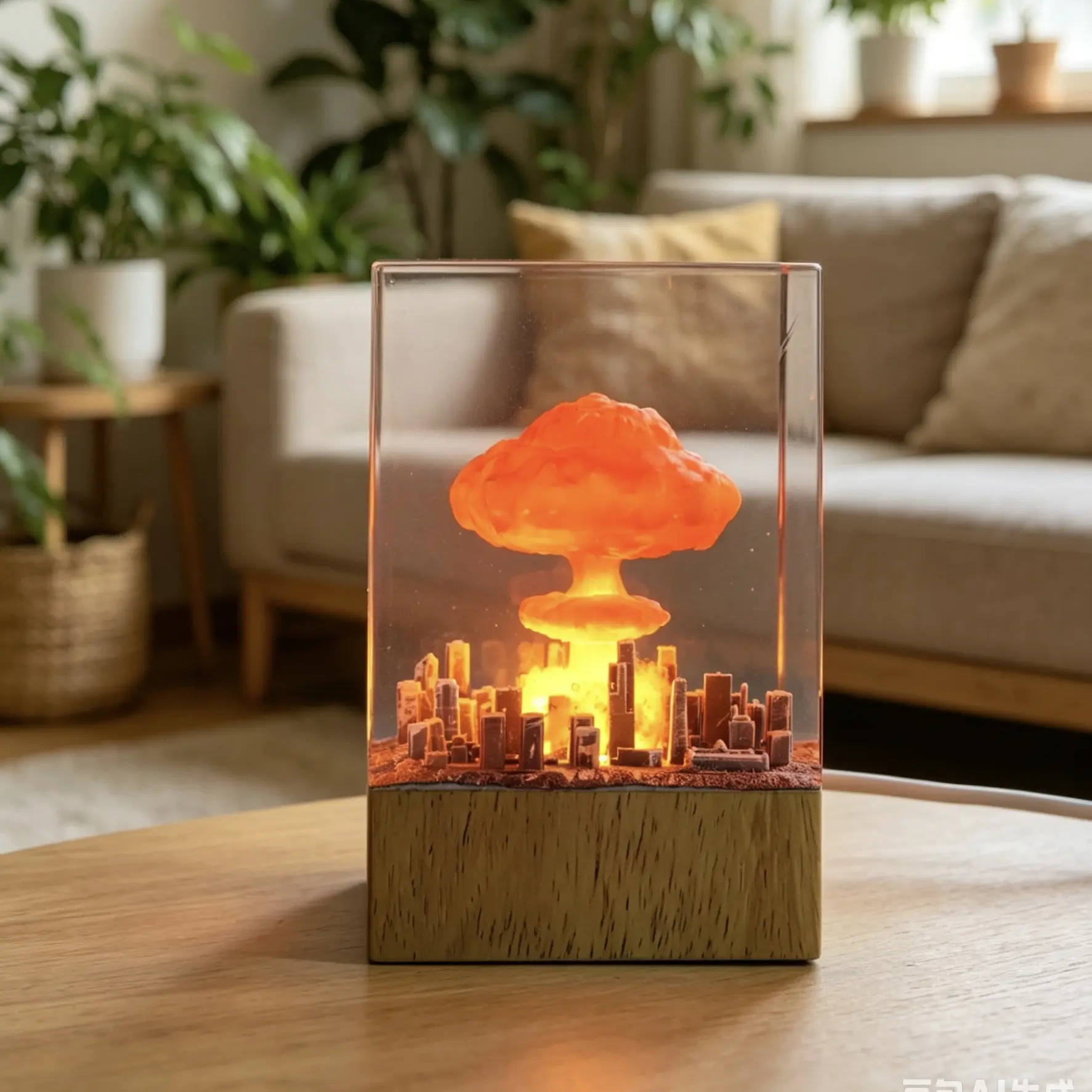 Cloud Resin Art Night Light Handmade Mushroom Cloud Resin Lamp 3D Diorama City Ruins Ambient Lamp for Game Room & Bedroom Decor,  Desktop Aesthetic Decoration Novelty Lamp Gift for Gamers Boyfriend Men