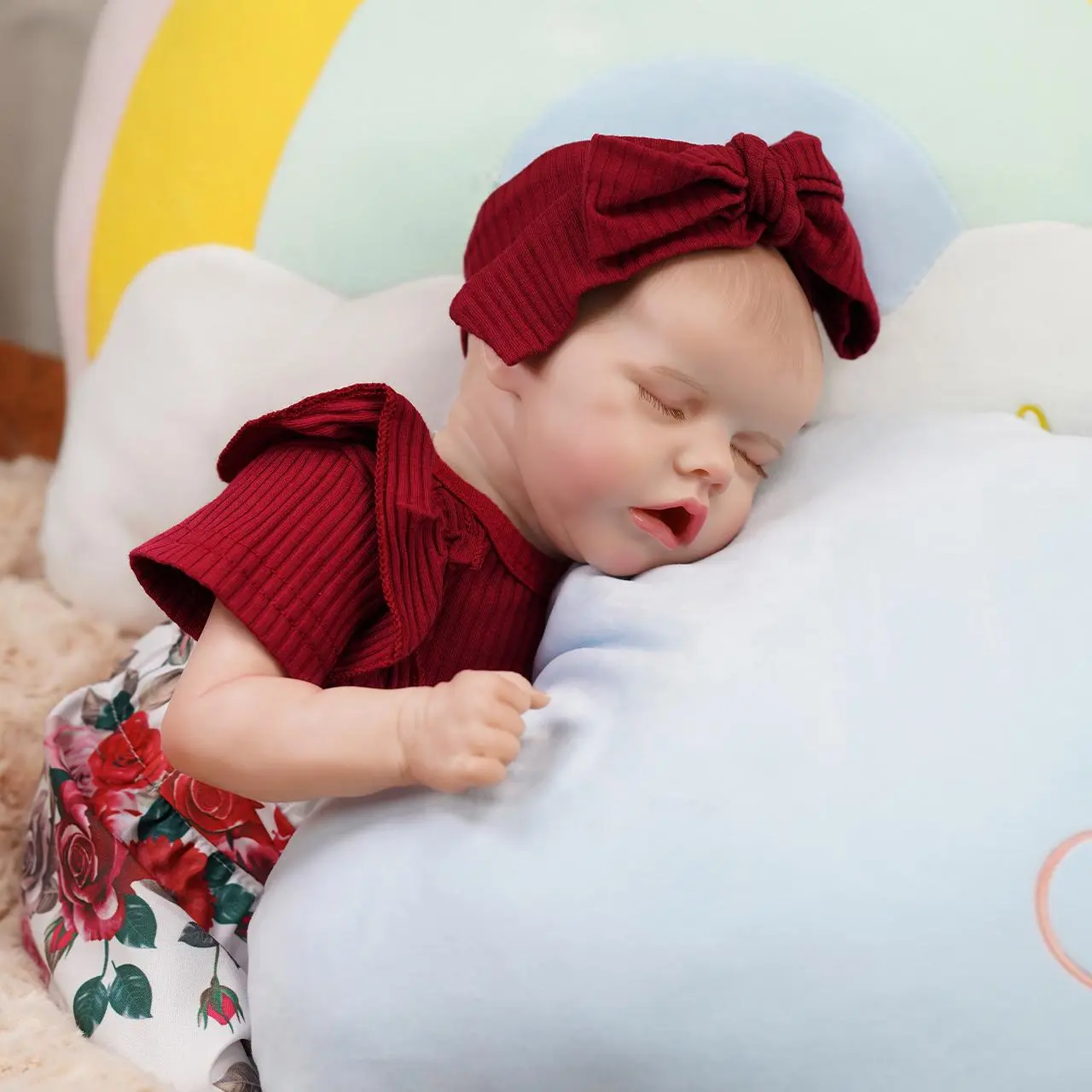 VACOS 18" Reborn Baby Doll Soft Vinyl with Hand-painted Hair Weighted Realistic Lifelike Companion for Newborns Ideal for Family Moments Cloth Body Suitable for Xmas Birthday Gift Sets