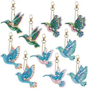 10pcs Colorful Keychain Kits Double Sided Diamond Art Key Ring Set Backpack Shoulder Bag Accessories