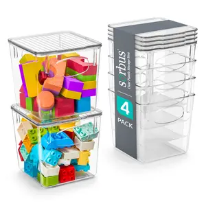 Sorbus Small Clear Plastic Storage Bins with Lids for Toys, Clothes, Medicine, Makeup - Stackable Organizer - 4 Pack Translucent Container Boxes
