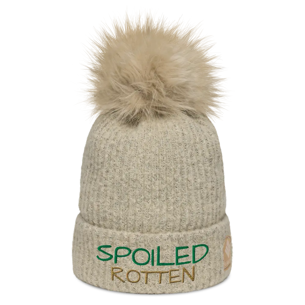 "Spoiled Rotten" Pom-Pom Beanie - Soft Microfleece Lining, Faux-Fur Pom, Unisex Fit, Winter Gear for Cold-Weather Warriors