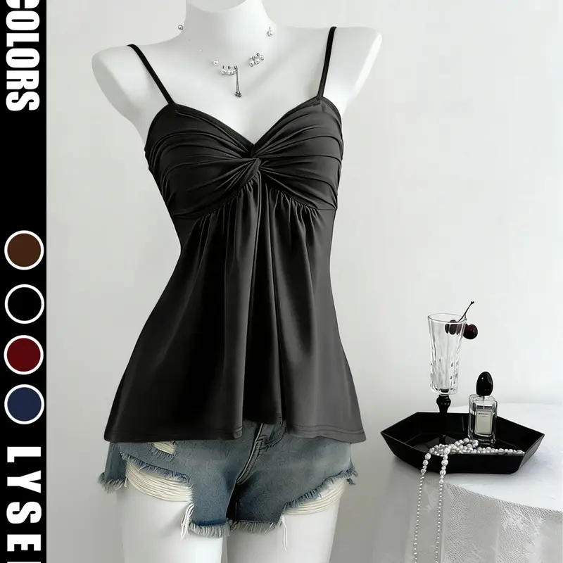 Women's solid color twisted fitted sleeveless camisole top fashionable chic casual versatile top Camisole Vest Womenswear