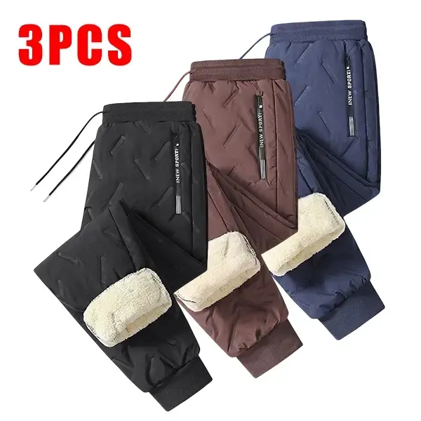 TongjieWear Men's 3-Pack Fleece-Lined Snow Pants - Fleece Lining, Drawstring Waistband, Ideal for Winter Sports & Casual Wear