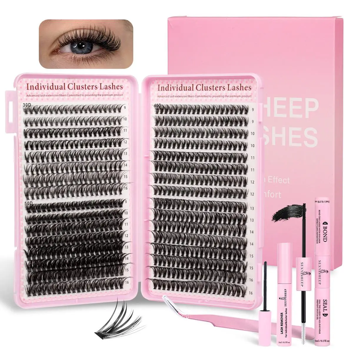 Natural Look Eyelash Extensions Set, False Eyelashes Set & Tweezers & Glue & Remover, Professional Accessories for Women Summer Makeup