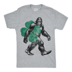 Mens Funny T Shirts Bigfoot Clover Sarcastic St Patricks Day Sasquatch Tee For Men Mens Funny T Shirts Cool Vintage Fashion T-Shirt Gift Classic Menswear Saint Patrick's Day Apparel for Men Novelty Tees for Light Grey