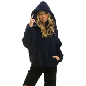 TEDDY UNISEX HOODED HALF ZIP JACKET - NAVY