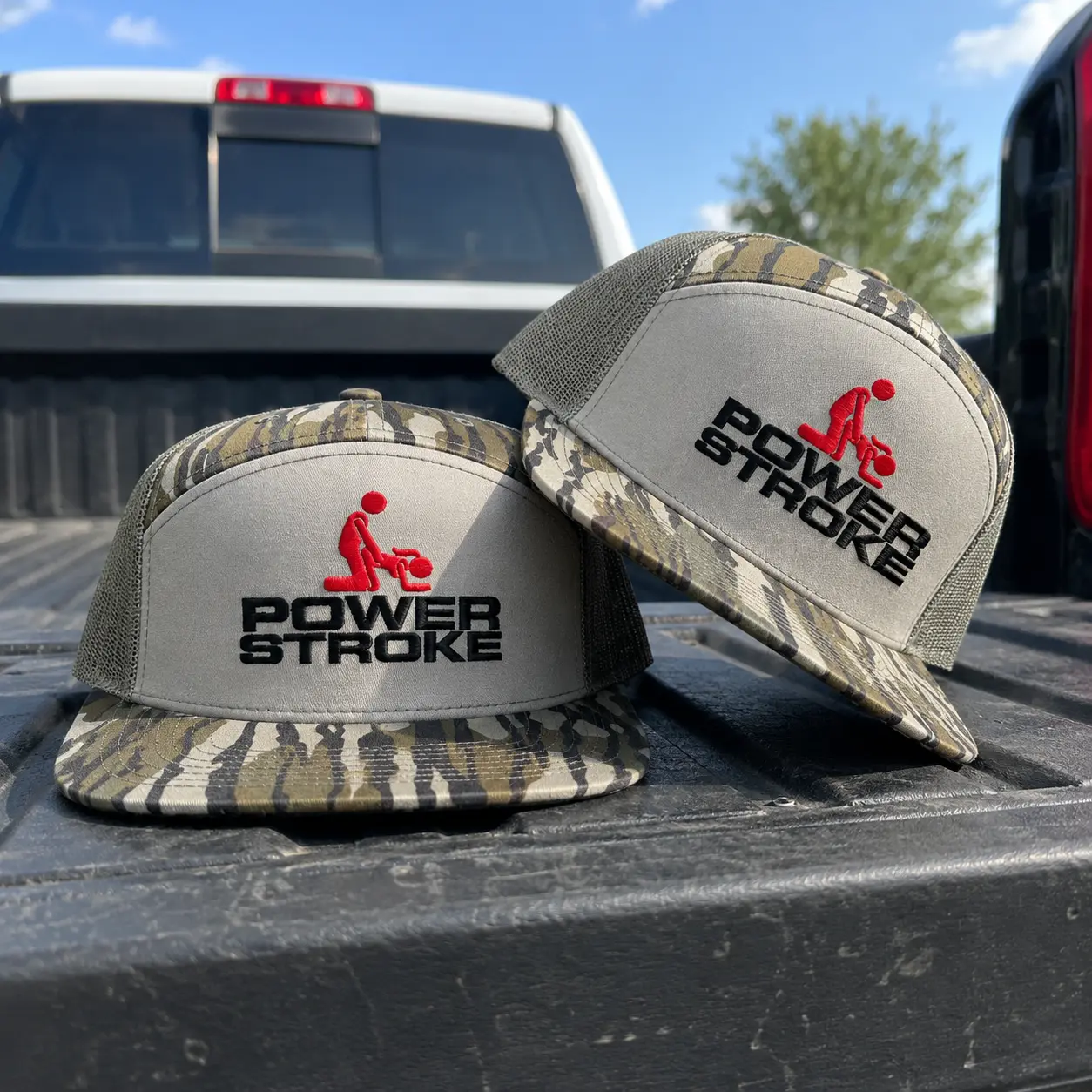 Funny Power Stroke Trucker Hat, Funny Diesel Truck Patch Cap, White Mesh Snapback Hat, Truck Lover Gift for Men, Off Road Farm Hat