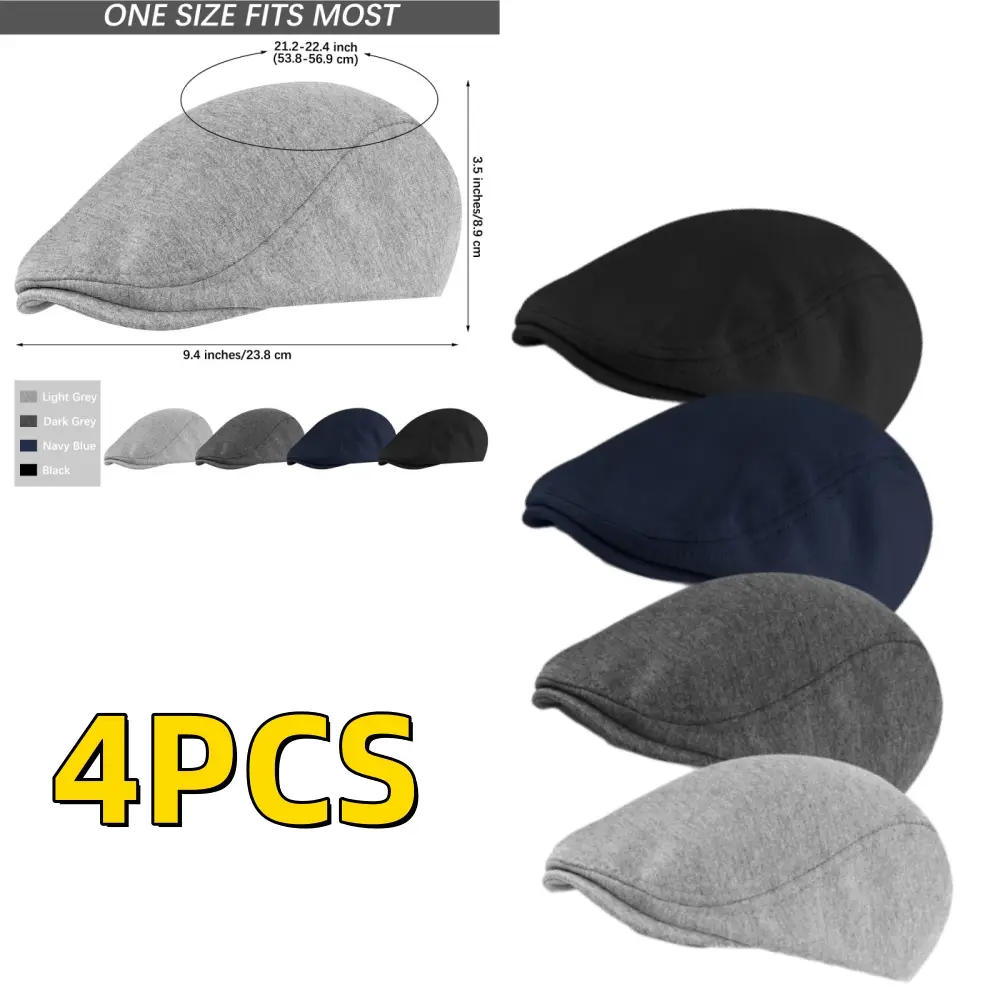 Women's 4-Piece Newsboy Beret Cap Set - Soft Adjustable Breathable Top Hat, No Neck Coverage, Outdoor Accessories for Spring & Autumn, Multiple Colors, Adjustable Hat, Breathable Hat Soft Stretch Fit Men Caps Premium Fabric