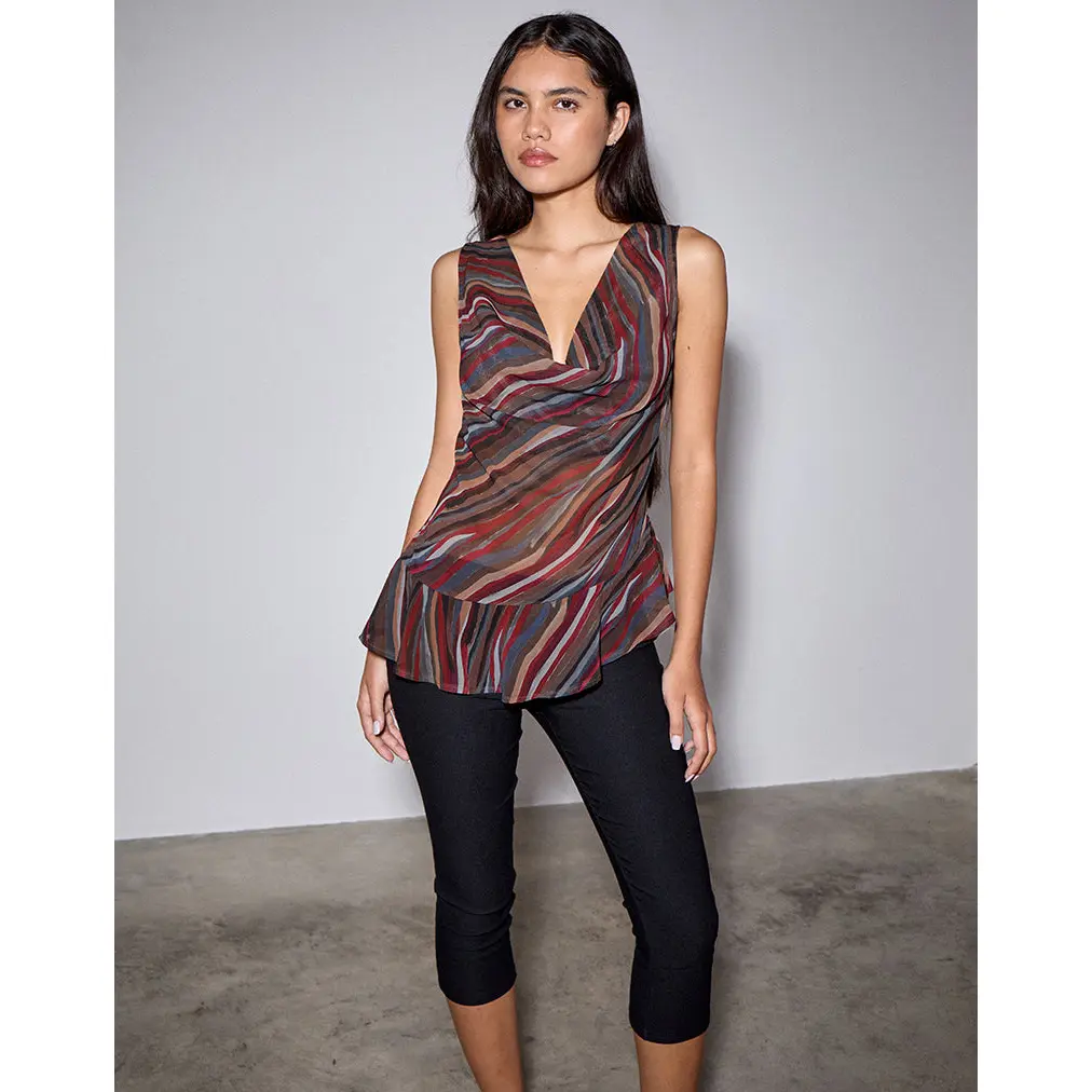 Nakiya Cowl Top in Chiffon 70's Shadow Stripe
