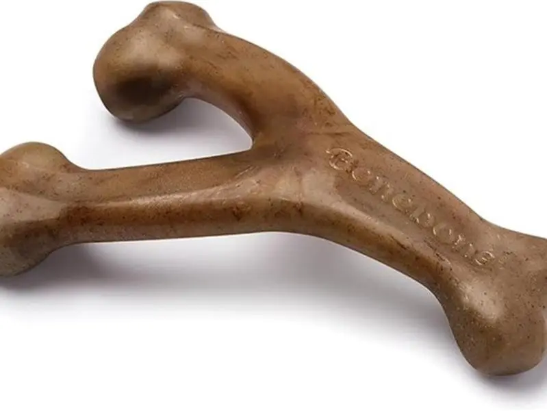 Wishbone Durable Dog Chew Bone Toy for Aggressive Chewers, Real Bacon Flavor, Made in USA, Medium Size Dog Treats