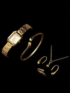 Women's Elegant Quartz Watch Set, 6-Piece Fashionable Design Watch, Alloy Dial & Precision Hands, Includes Bracelet Necklace Earrings Ring, Elegant Jewelry Set, Complete Accessories Set, Suitable for Daily Wear And Holiday Gifts