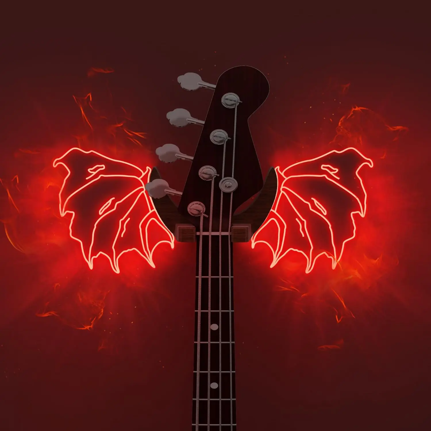 Guitar Stand Wall Mount with Luminous Devil Wings, Acrylic Wooden Guitar Hanger Shelf with USB Powered, for Acoustic Electric Bass Ukulele, Gift for Music Lovers Guitar Players