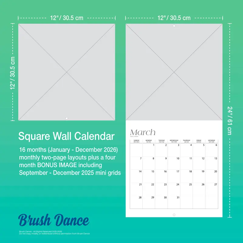All About Attitude | 2026 12 x 24 Inch (Hanging) Monthly Square Wall Calendar | Featuring the Artwork of Renee Locks | Plastic-Free | Brush Dance | Art Paintings Inspiration Motivation 6
