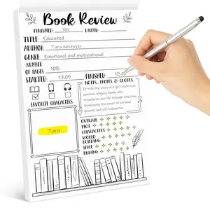 L1rabe Book Review Notepad Sticky Notes -  To School 50 Sheets Reading Journals for Book Lovers Readers, Bookish Bookworm Gifts Self-Stick Note Pads, Reading Log for Readers to Review