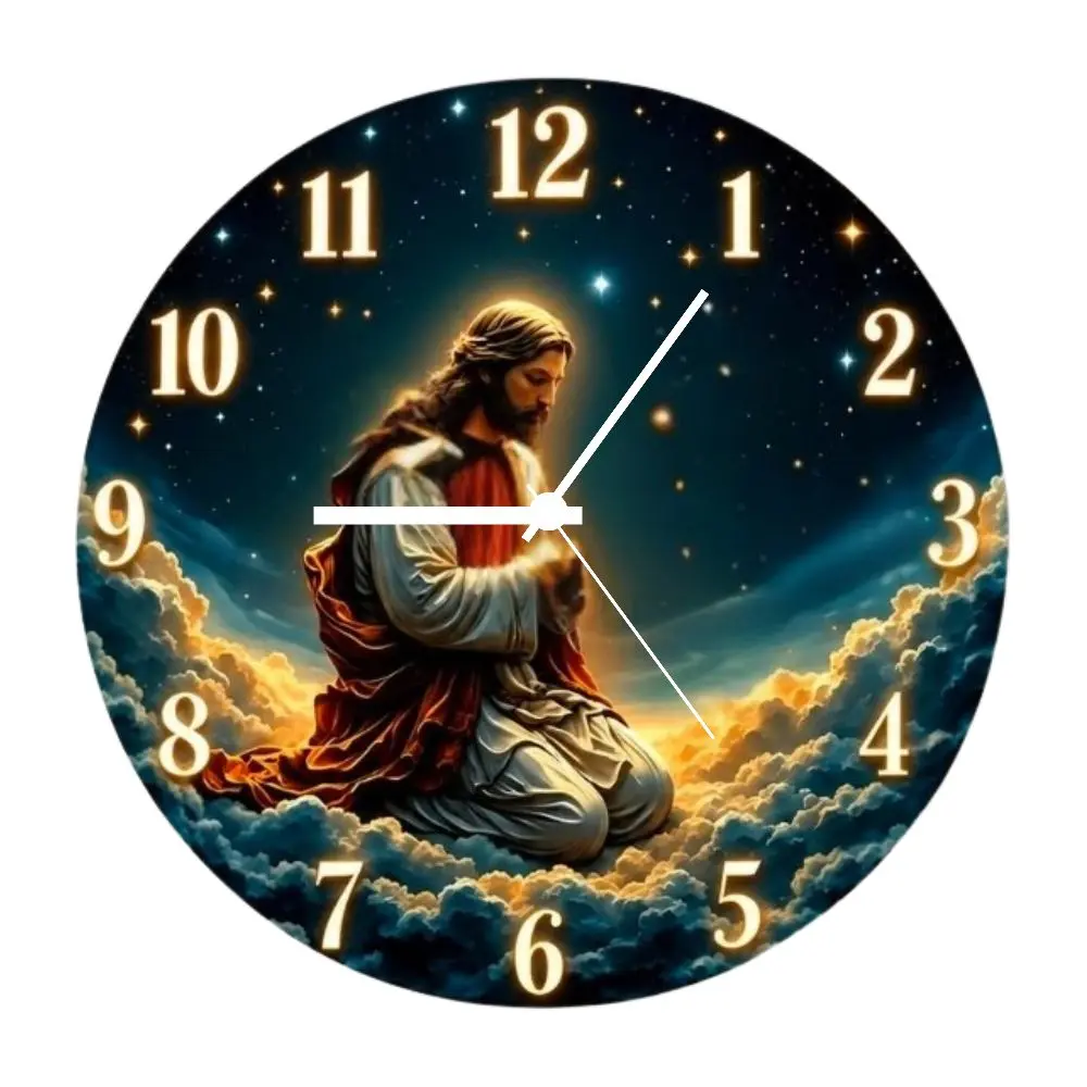 Jesus Praying 12 Inch Tempered Glass Wall Clock - Religious Artistic Design for Home Decor