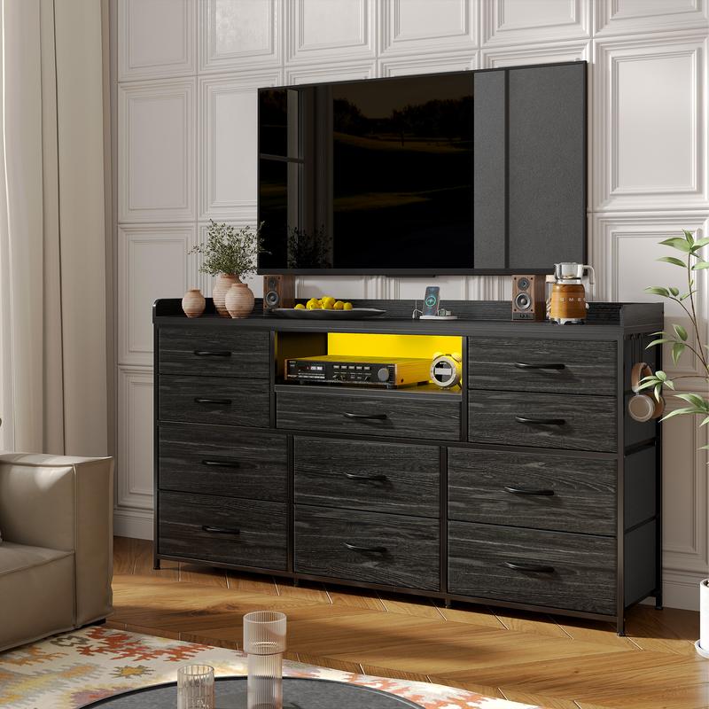 【Holiday Haul】Raybee 11 Drawer Smart LED Dresser, with Charging Station, Power Outlets, LED Lights & Shelves, Modern Storage Cabinet for Bedroom/Hallway, TV Stand for 32-55 inch TVs, Easy 10-min Assembly, Includes 4 Hooks 【Holiday Haul】Raybee 11 Drawer Smart LED Dresser, with Charging Station, Power Outlets, LED Lights & Shelves, Modern Storage Cabinet for Bedroom/Hallway, TV Stand for 32-55 inch TVs, Easy 10-min Assembly, Includes 4 Hooks