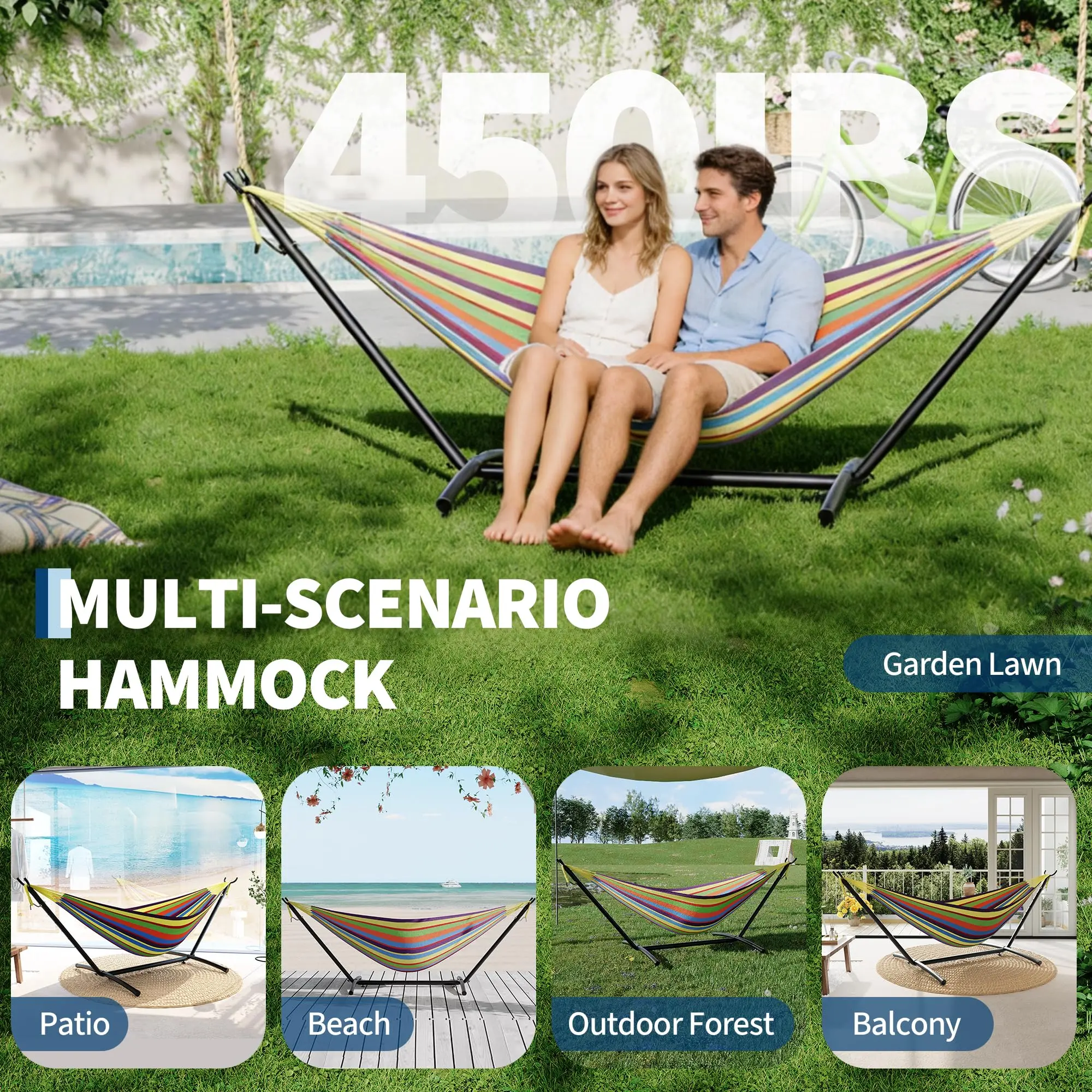 Double Hammock with Stable Steel Stand, 2 Person Outdoor Hammock Set,  Space-Saving & Portable with Storage Bag, 450 lbs Load Bearing, Ideal for  Patio, Garden, Indoor & Backyard Relaxation,summervibes - TikTok Shop